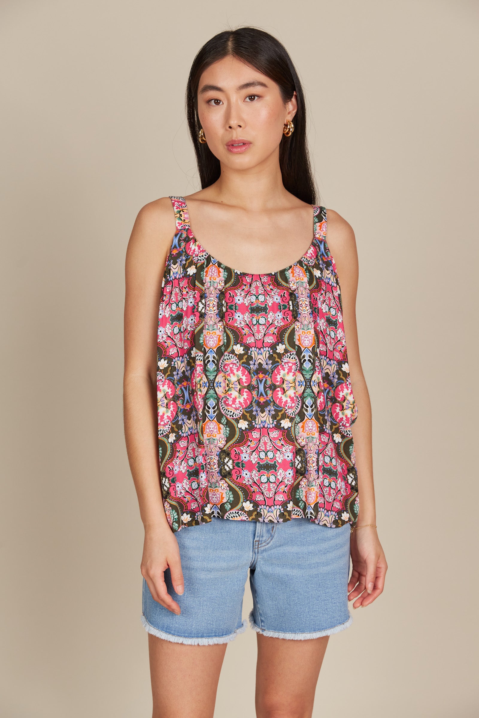 Esme Tank - Olive Fleuron
