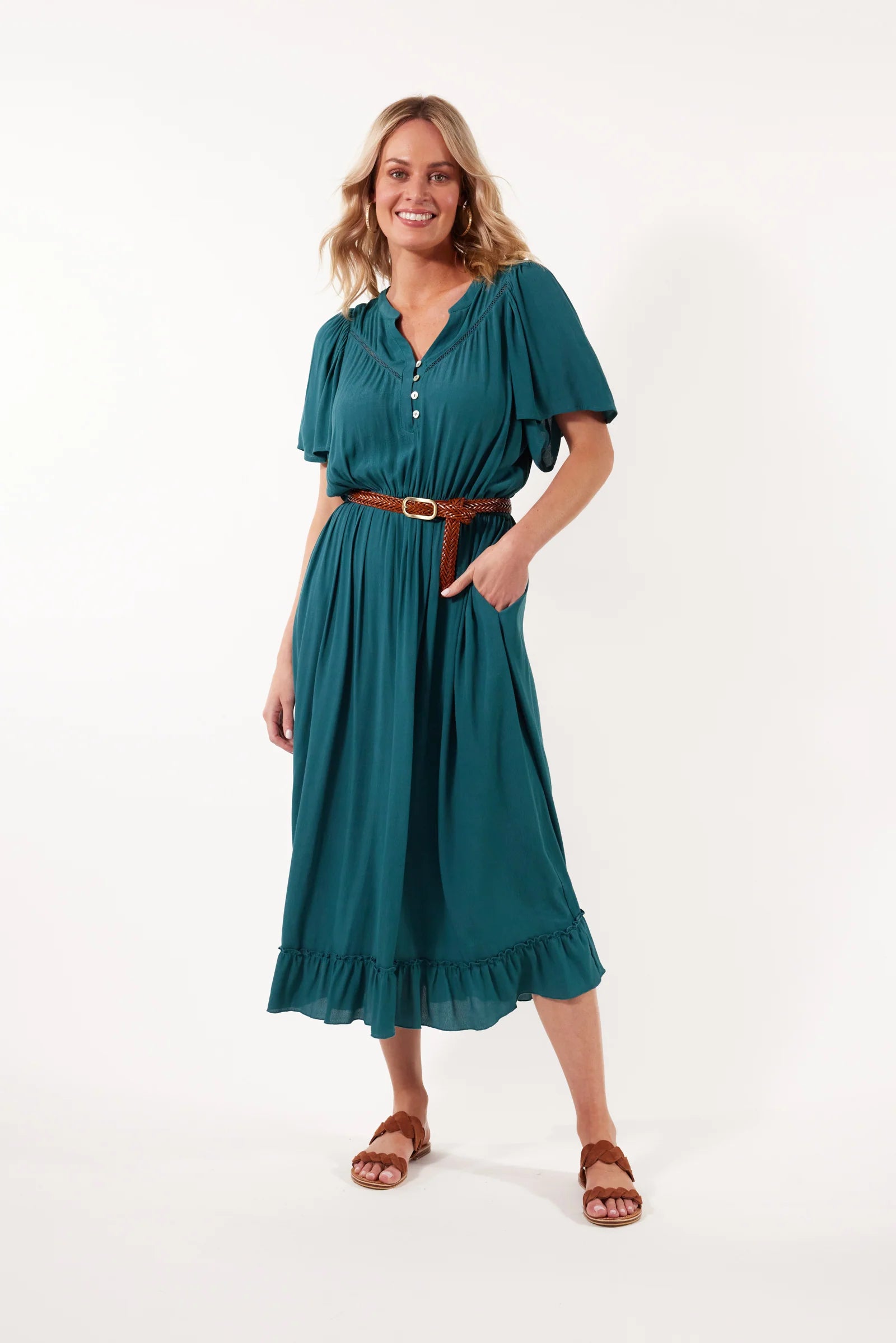 Botanical Midi Dress - Teal