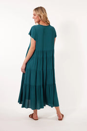 Botanical Tiered Dress - Teal