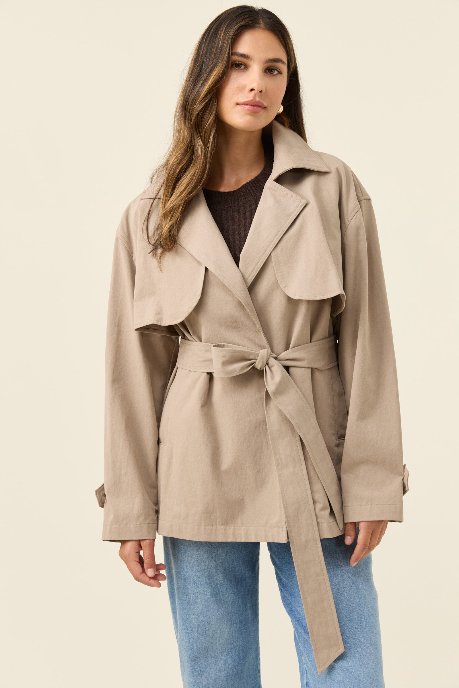 Farida Cropped Trench - Stone