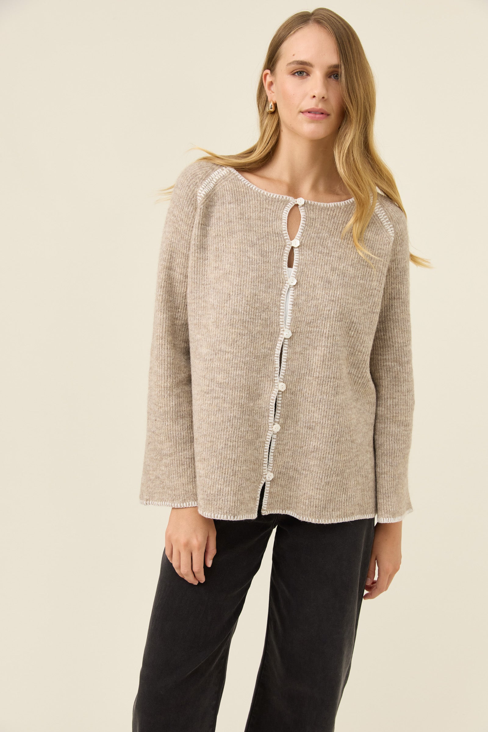 Athena Button Cardigan - Stone