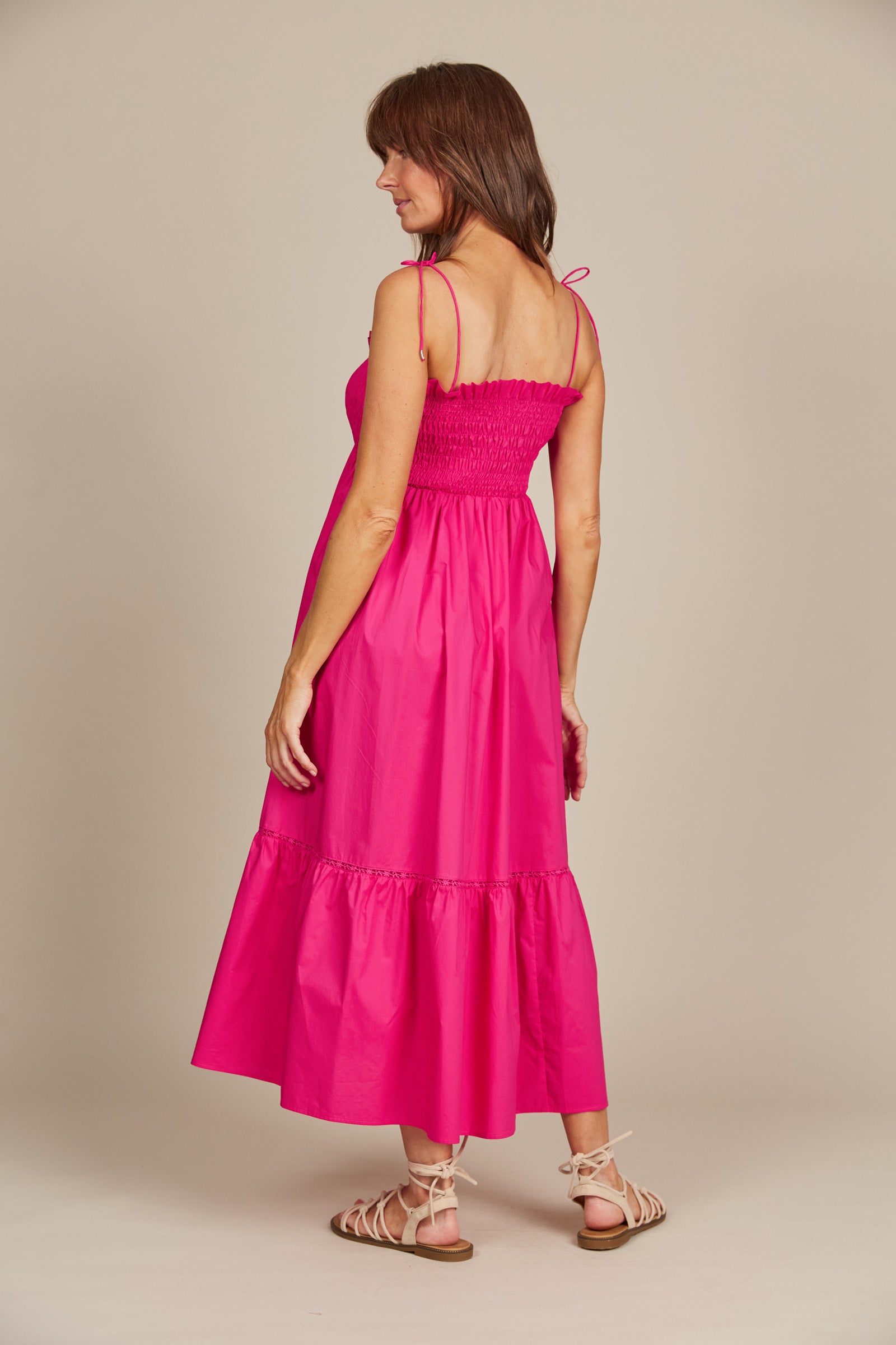 Remi Shirred Maxi - Raspberry