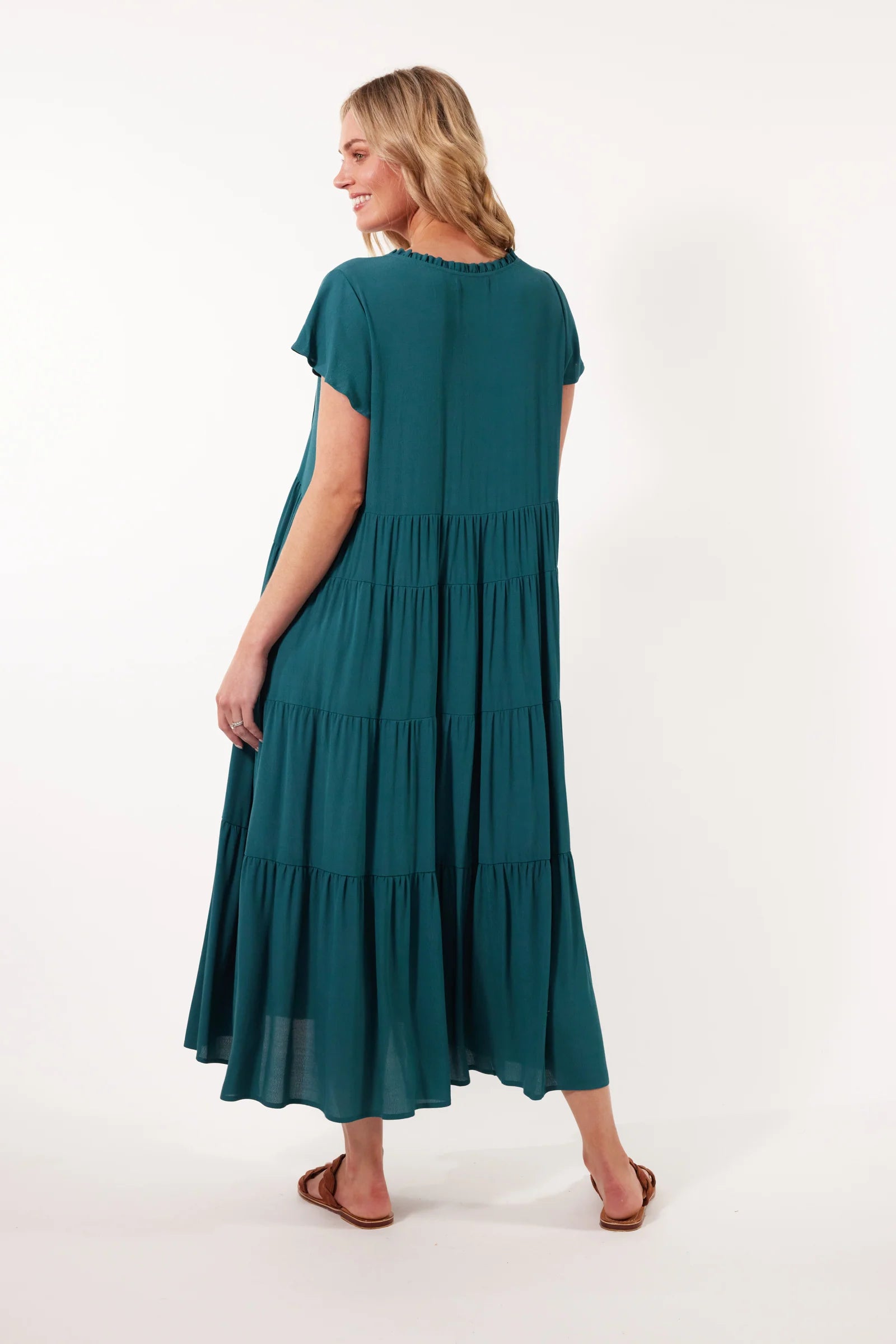 Botanical Tiered Dress - Teal