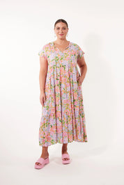 Botanical Tiered Dress - Sunset Hydrangea