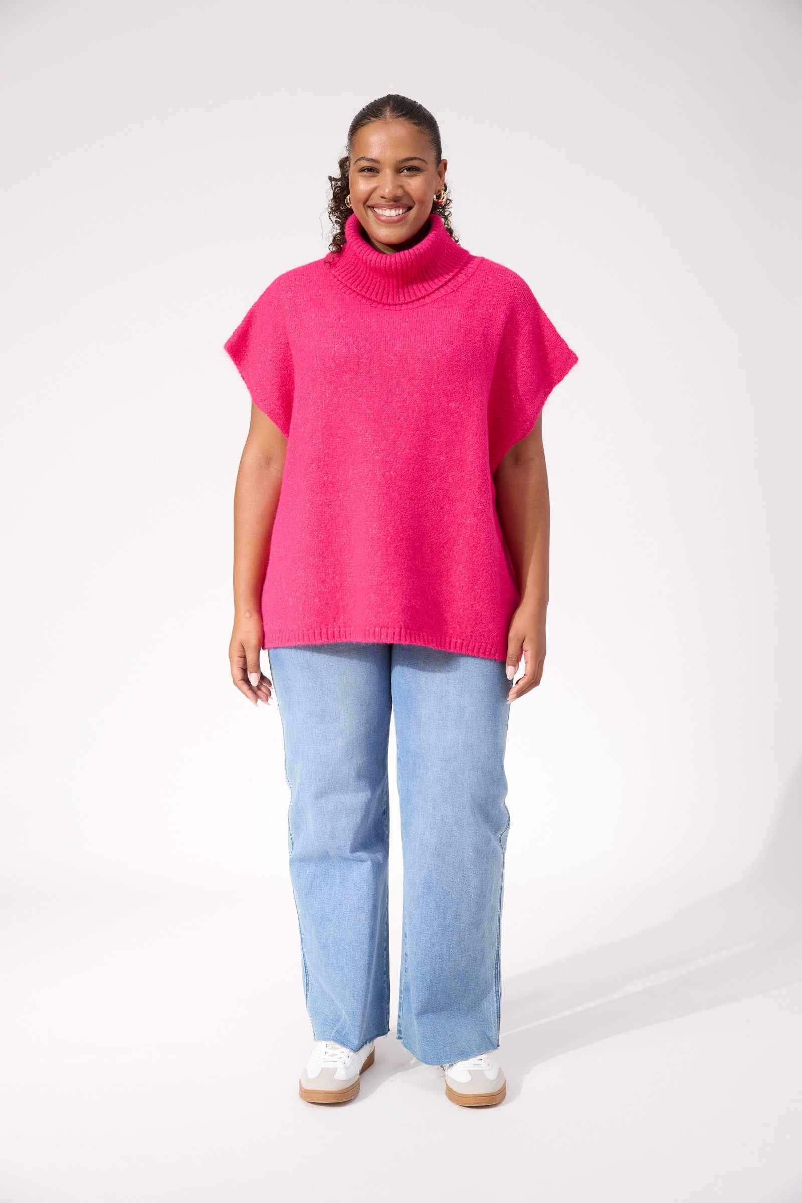 Valenza Knit Poncho - Hot Pink