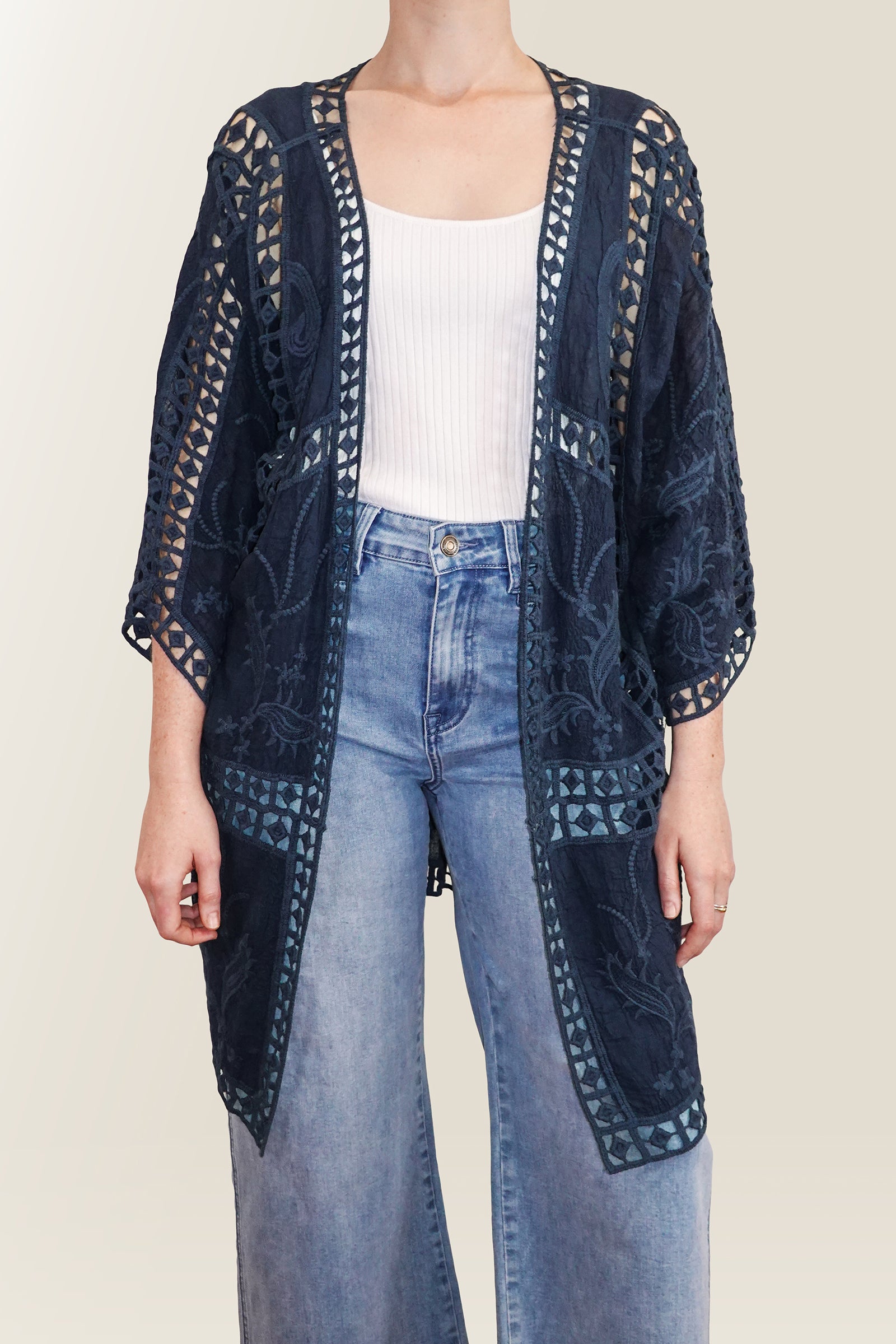 Oline Lace Kimono - Navy