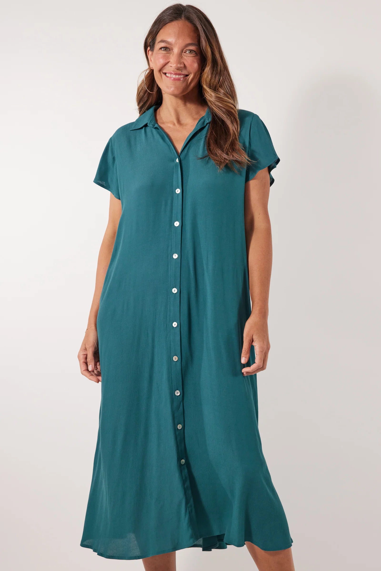 Botanical Shirt Dress - Teal