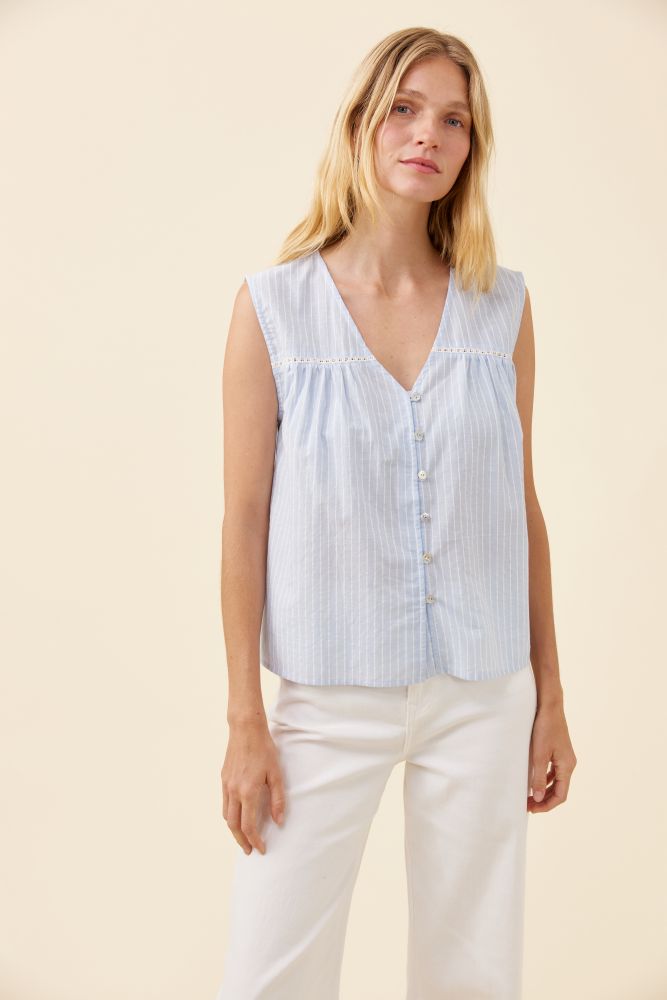 Lyndell Button Tank - Light Blue