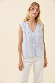 Lyndell Button Tank - Light Blue