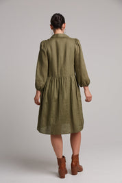 Studio Midi Shirt Dress - Khaki - eb&ive Clothing - Dress Mid Linen