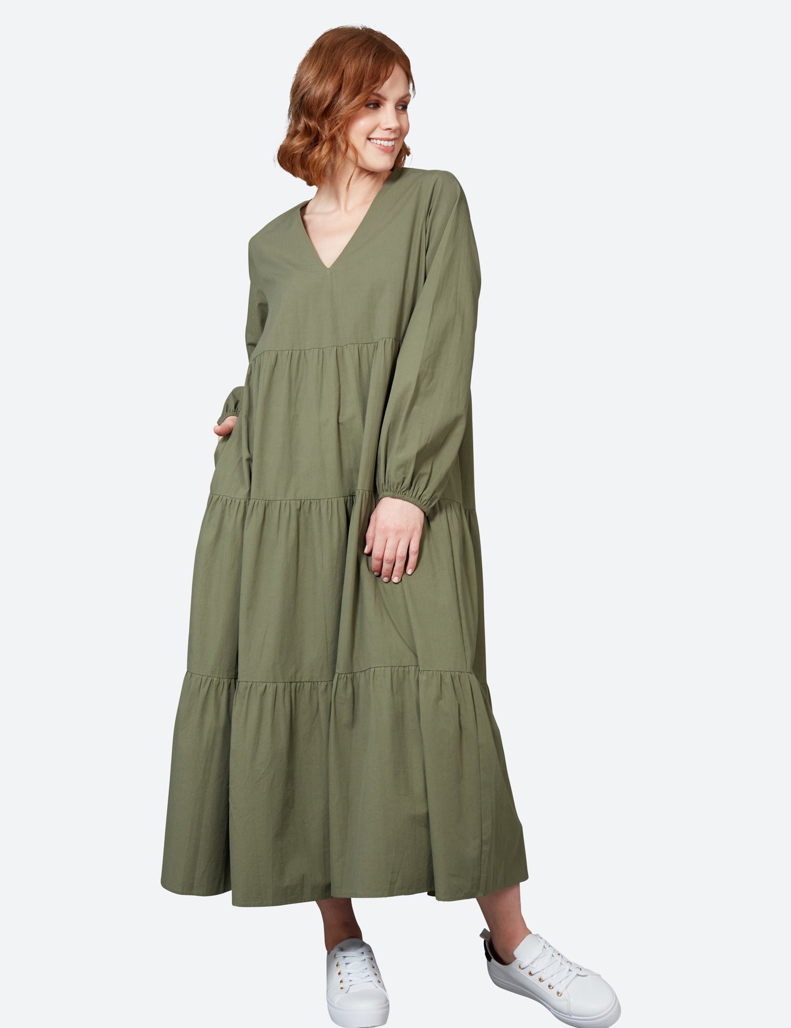 Studio Tiered Maxi - Khaki - eb&ive Clothing - Dress Maxi