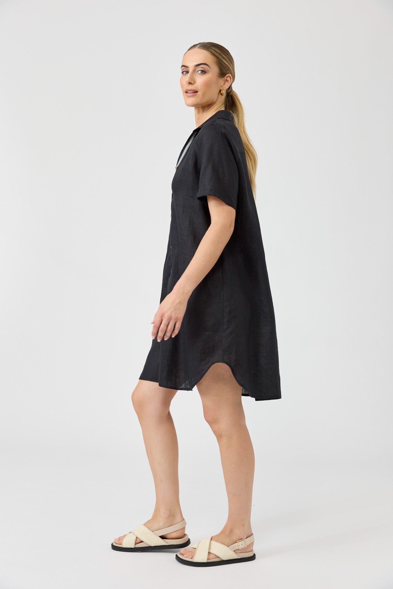 Studio Short Shirt Dress - Black