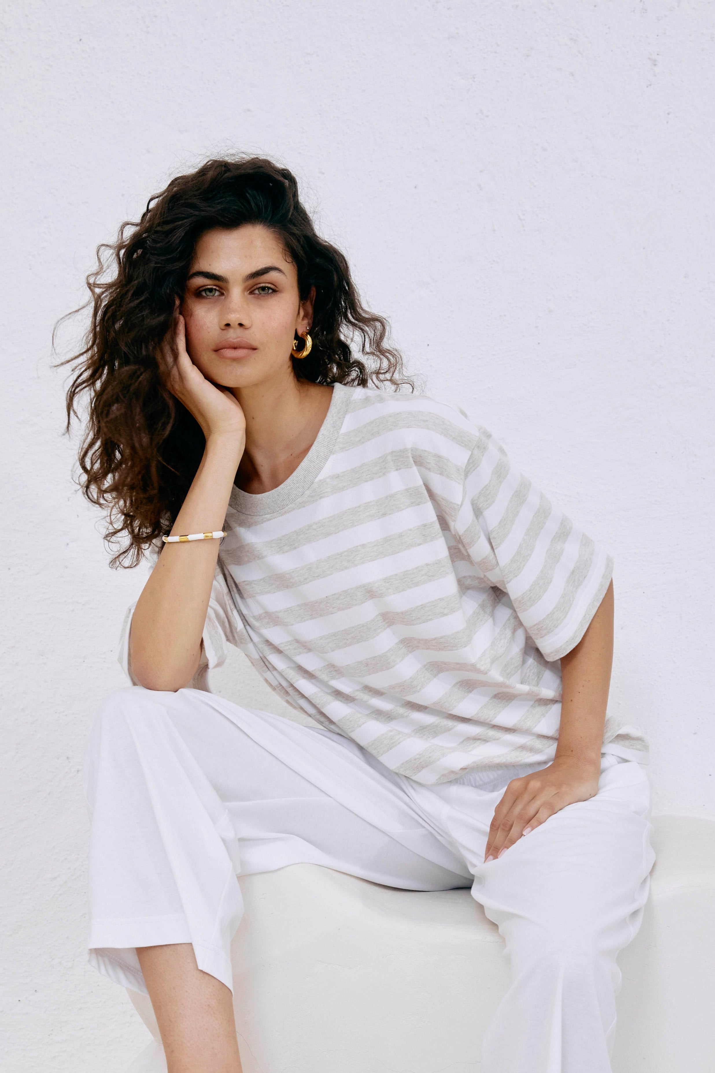Studio Stripe Tshirt - Stone