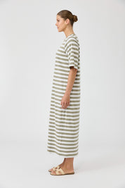 Studio Stripe Tshirt Dress - Olive