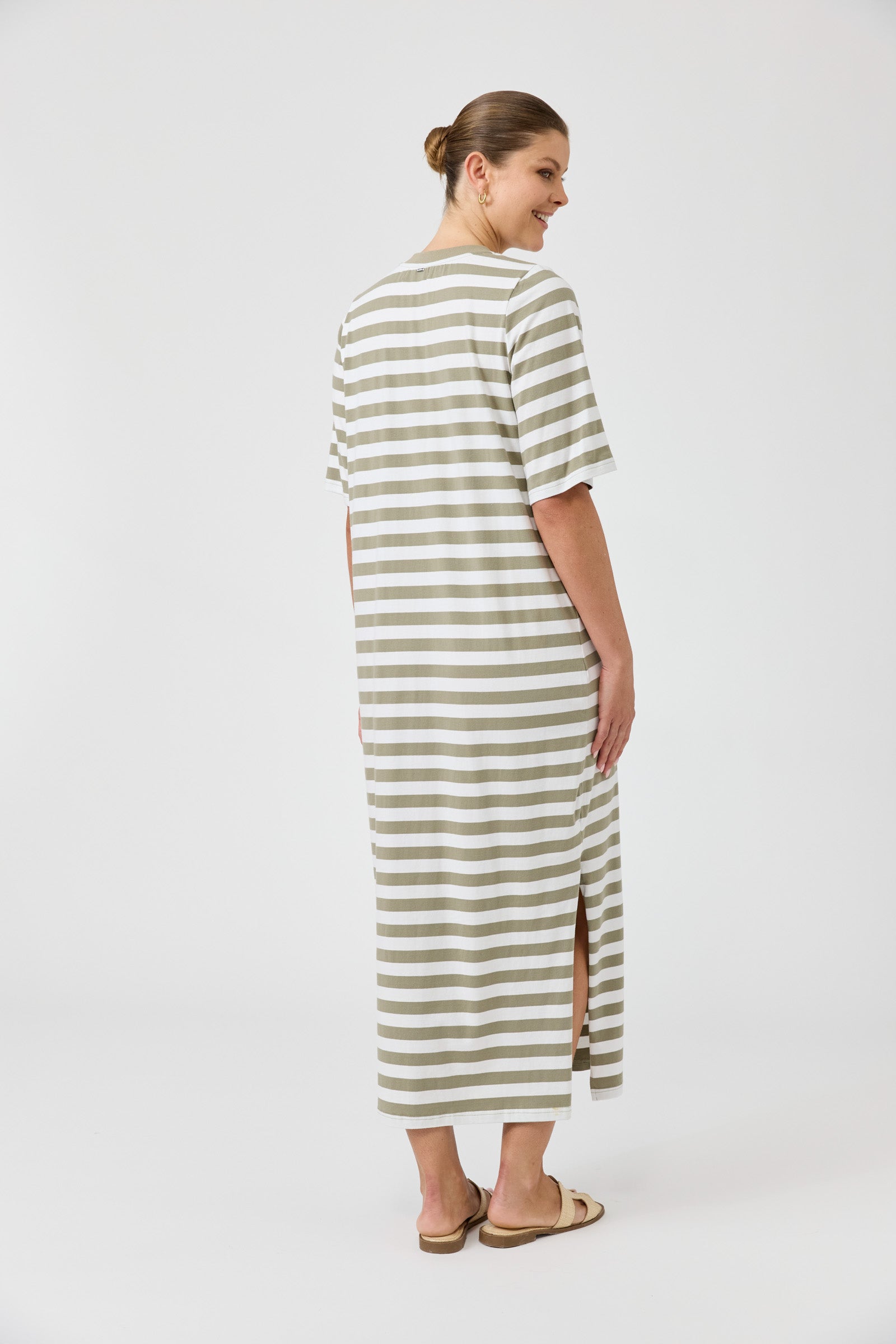 Studio Stripe Tshirt Dress - Olive