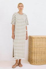 Studio Stripe Tshirt Dress - Olive
