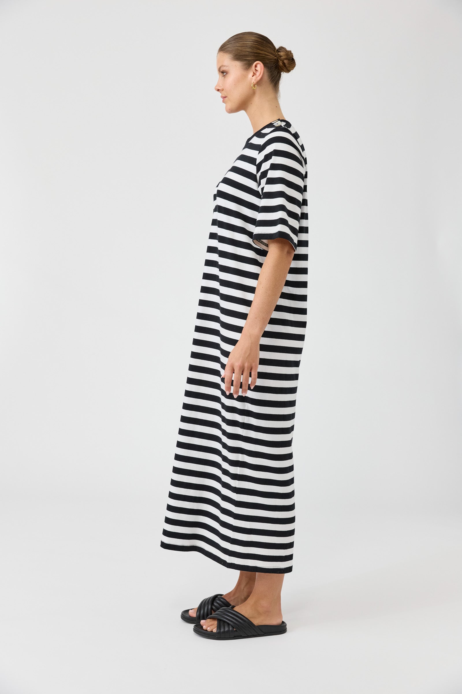 Studio Stripe Tshirt Dress - Ebony