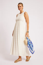 Sovana Ruched Maxi Dress - White