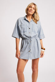 Roam Tie Shirt Dress - Denim