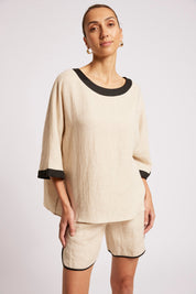 Maris Relaxed Splice Top - Tusk / Black
