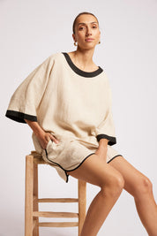Maris Relaxed Splice Top - Tusk / Black