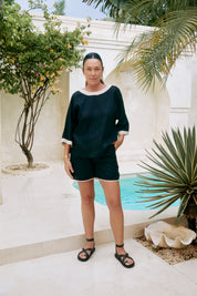 Maris Relaxed Splice Top - Black / Tusk