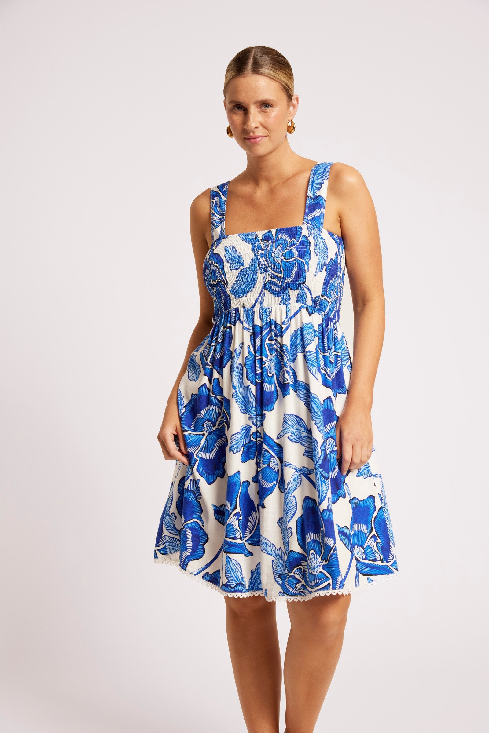 Gaia Shirred Tank Dress - Azure
