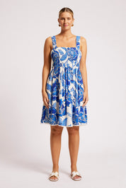 Gaia Shirred Tank Dress - Azure