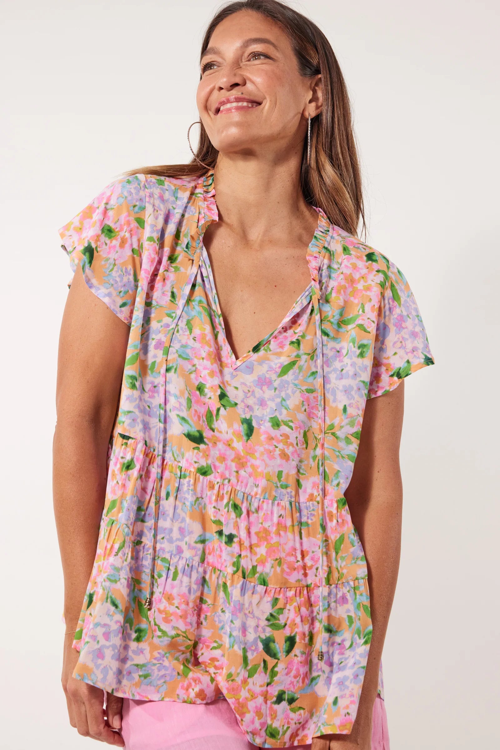 Botanical Tiered Top - Sunset Hydrangea