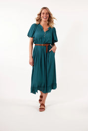 Botanical Midi Dress - Teal