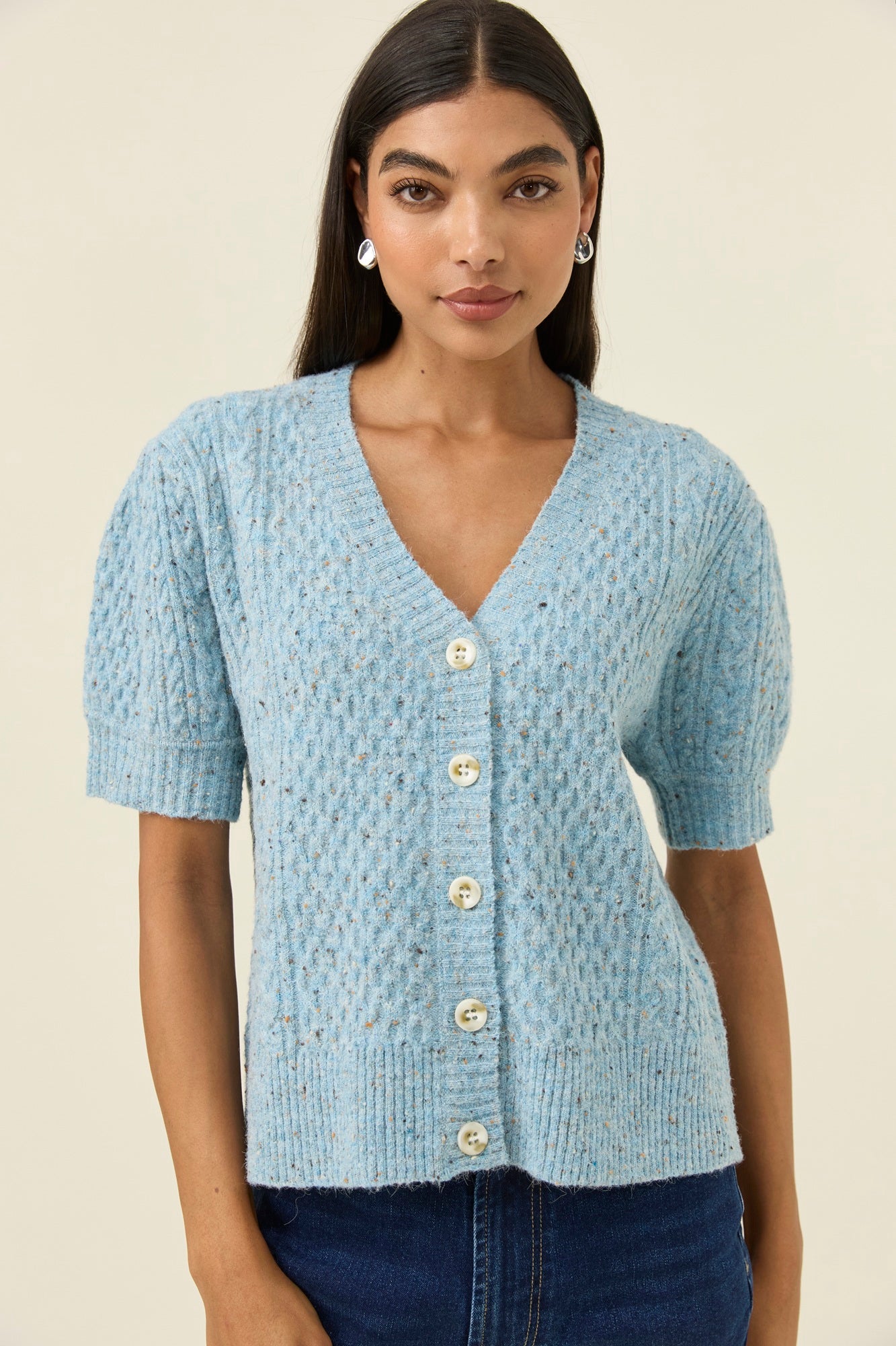 Mckenna Short Sleeve Cardigan - Ice Blue