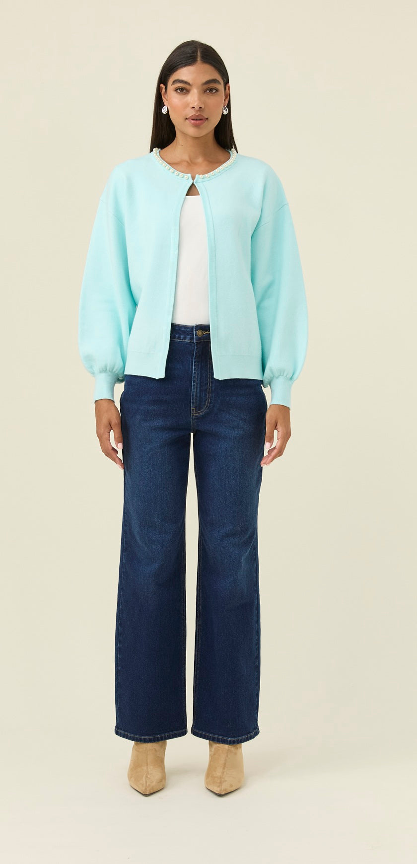 Nell Pearl Cardigan - Ice Blue