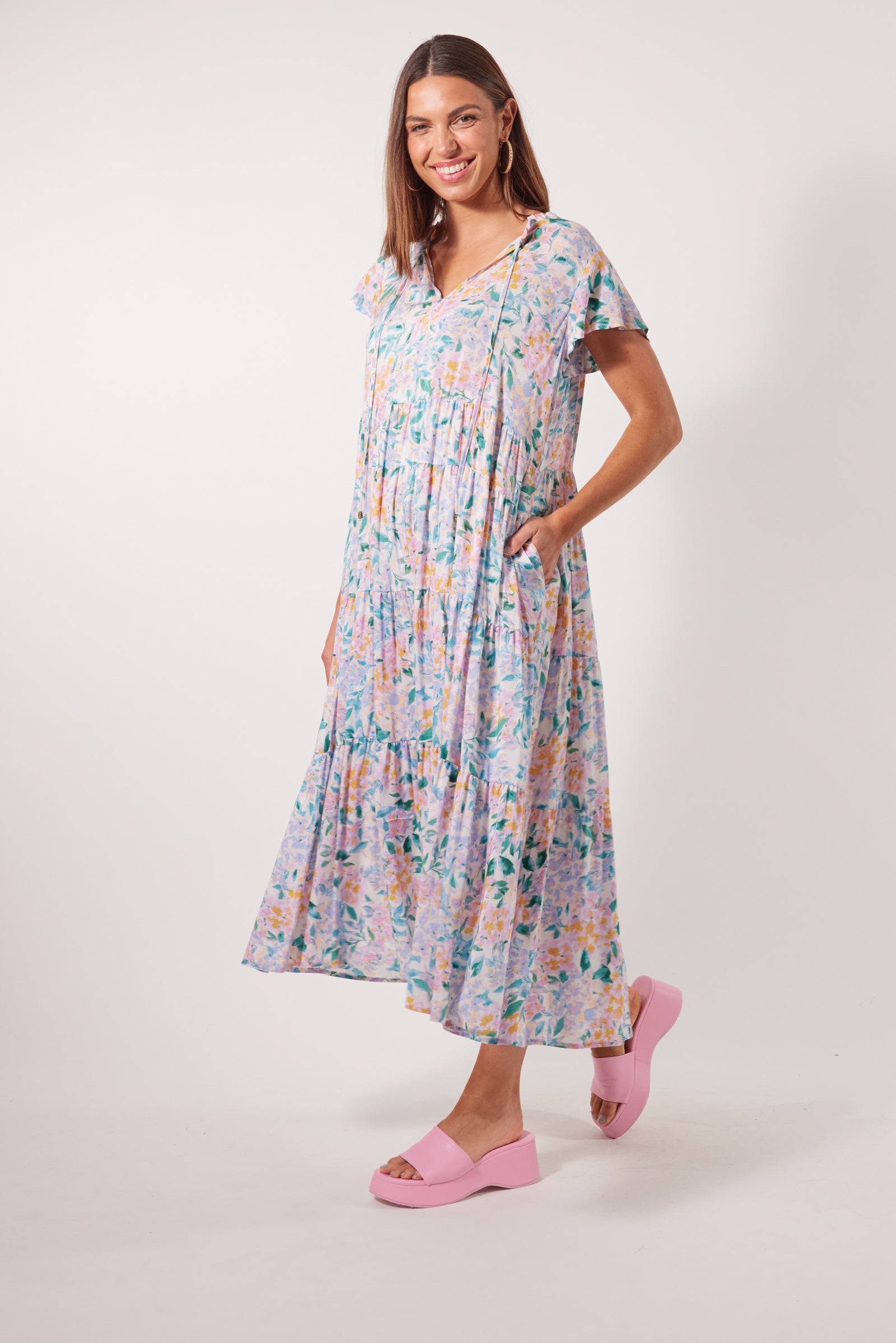 Botanical Tiered Dress - Salt Hydrangea