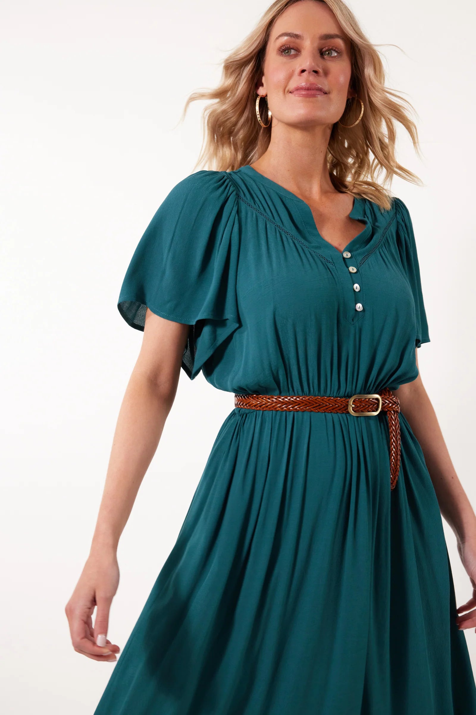 Botanical Midi Dress - Teal