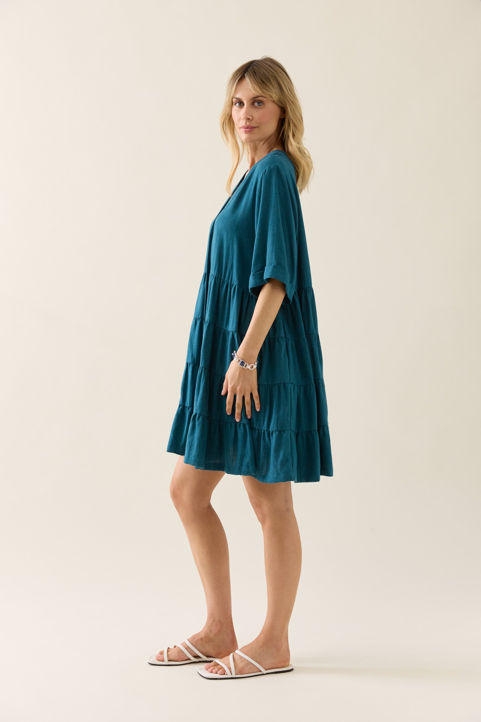 Ingrid Button Dress - Baltic