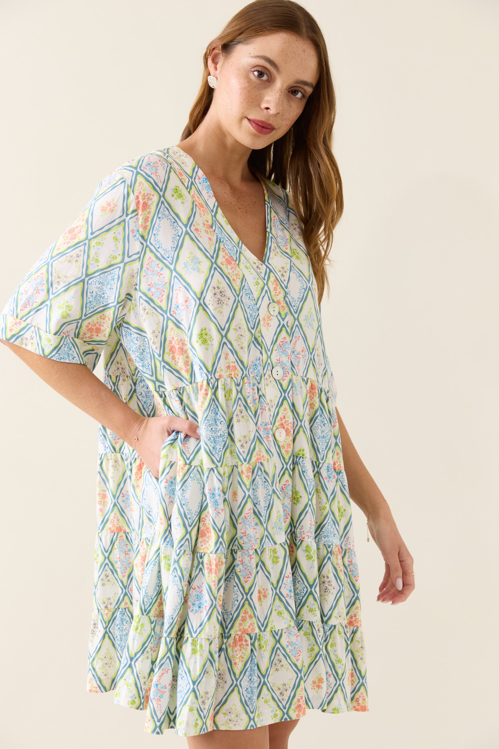 Ingrid Button Dress - Tile
