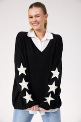 Vermont Star V Neck Jumper - Black