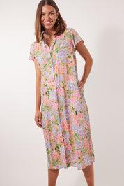 Botanical Shirt Dress - Sunset Hydrangea