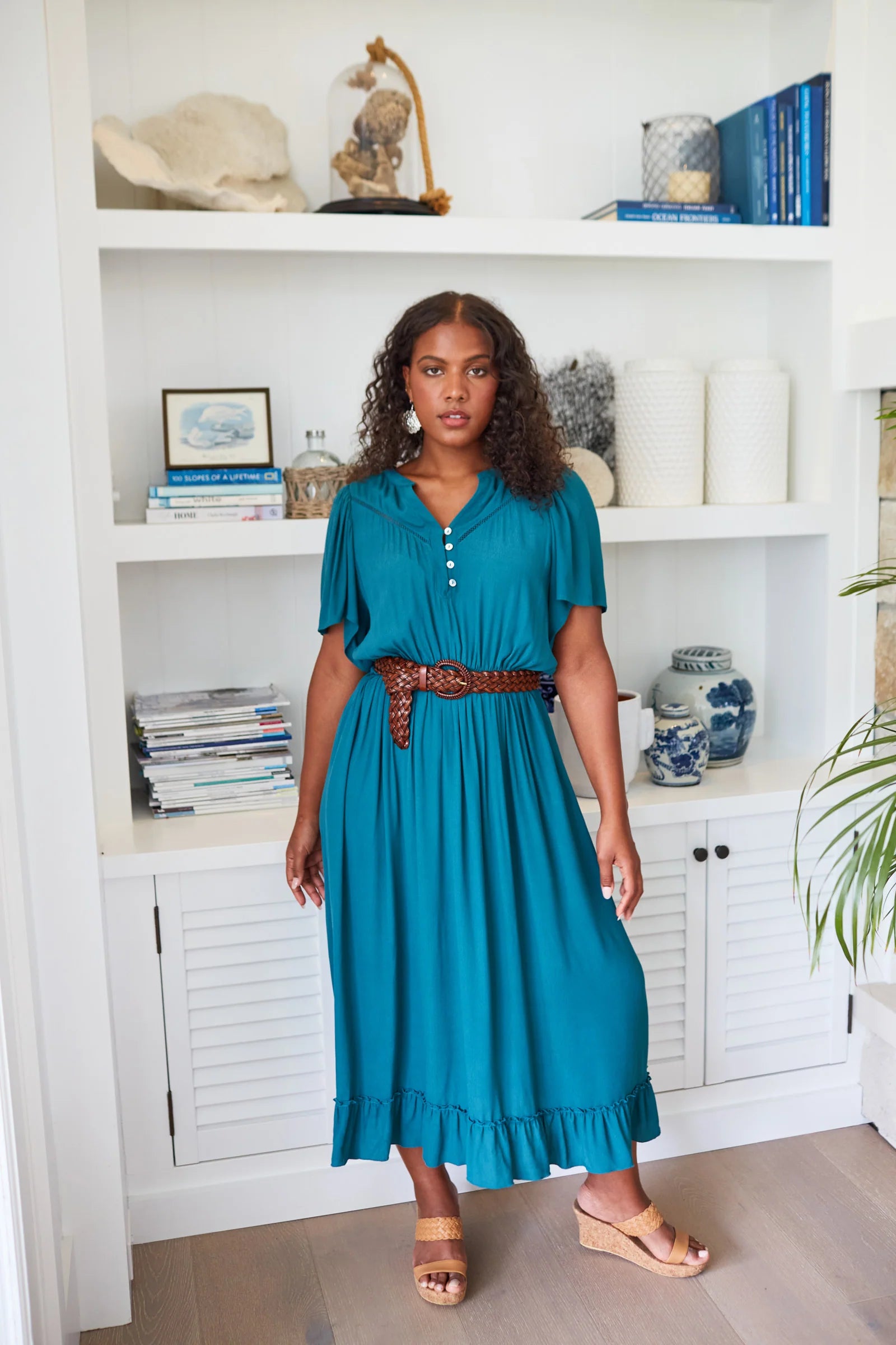 Botanical Midi Dress - Teal