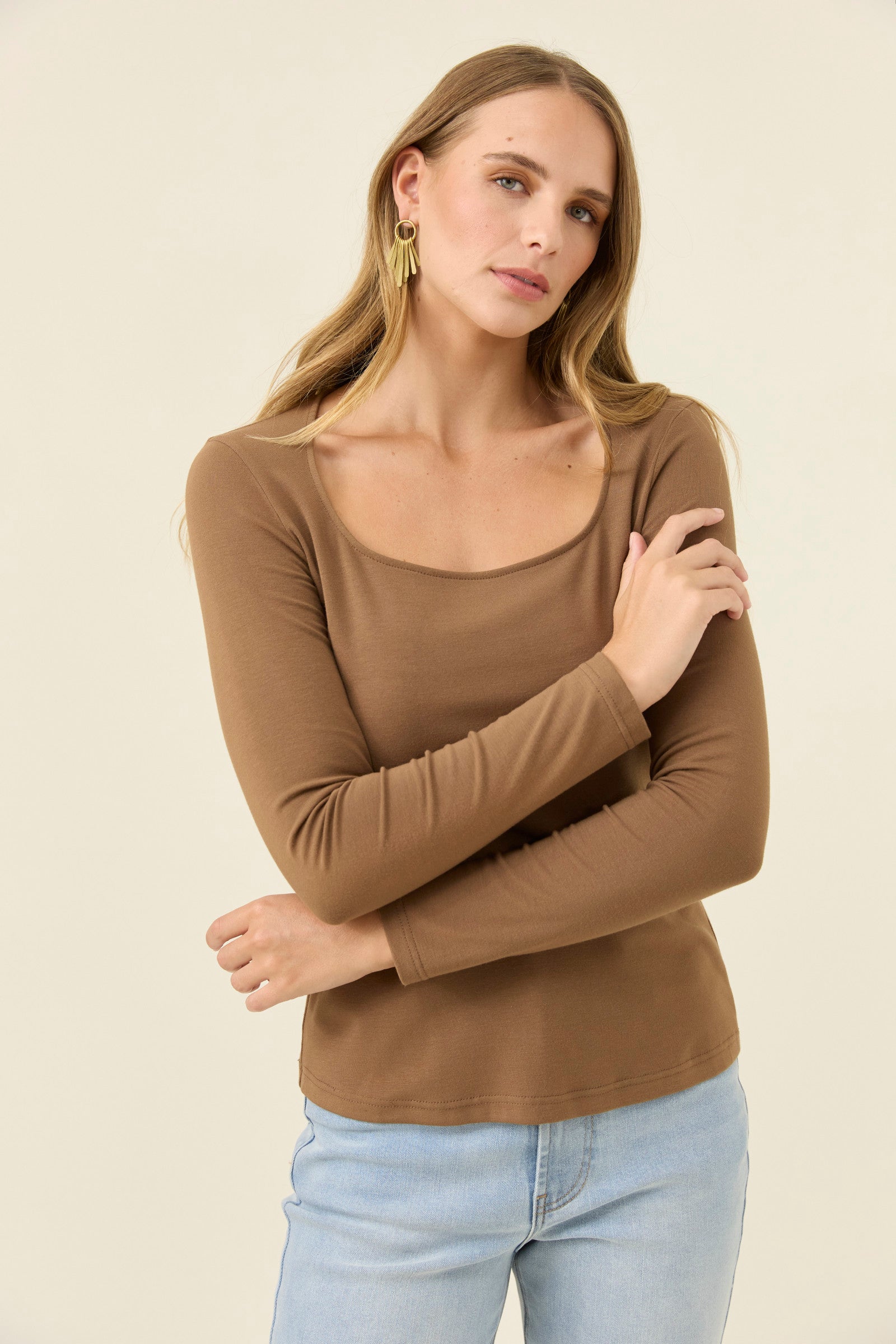 Naria Scoop Neck Top - Toffee