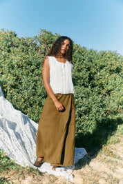 Frances Button Tank - White