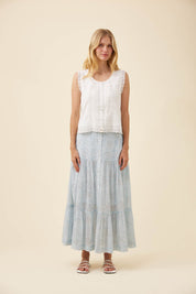 Frances Button Tank - White