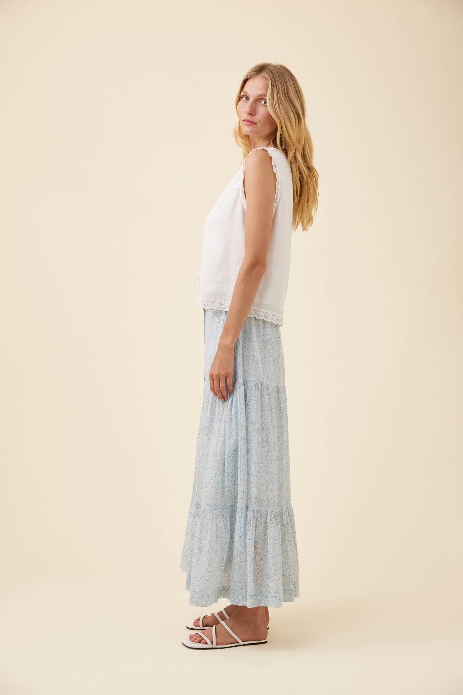 Frances Button Tank - White