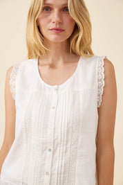 Frances Button Tank - White