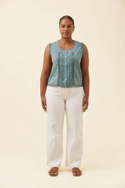 Frances Button Tank - Soft Teal