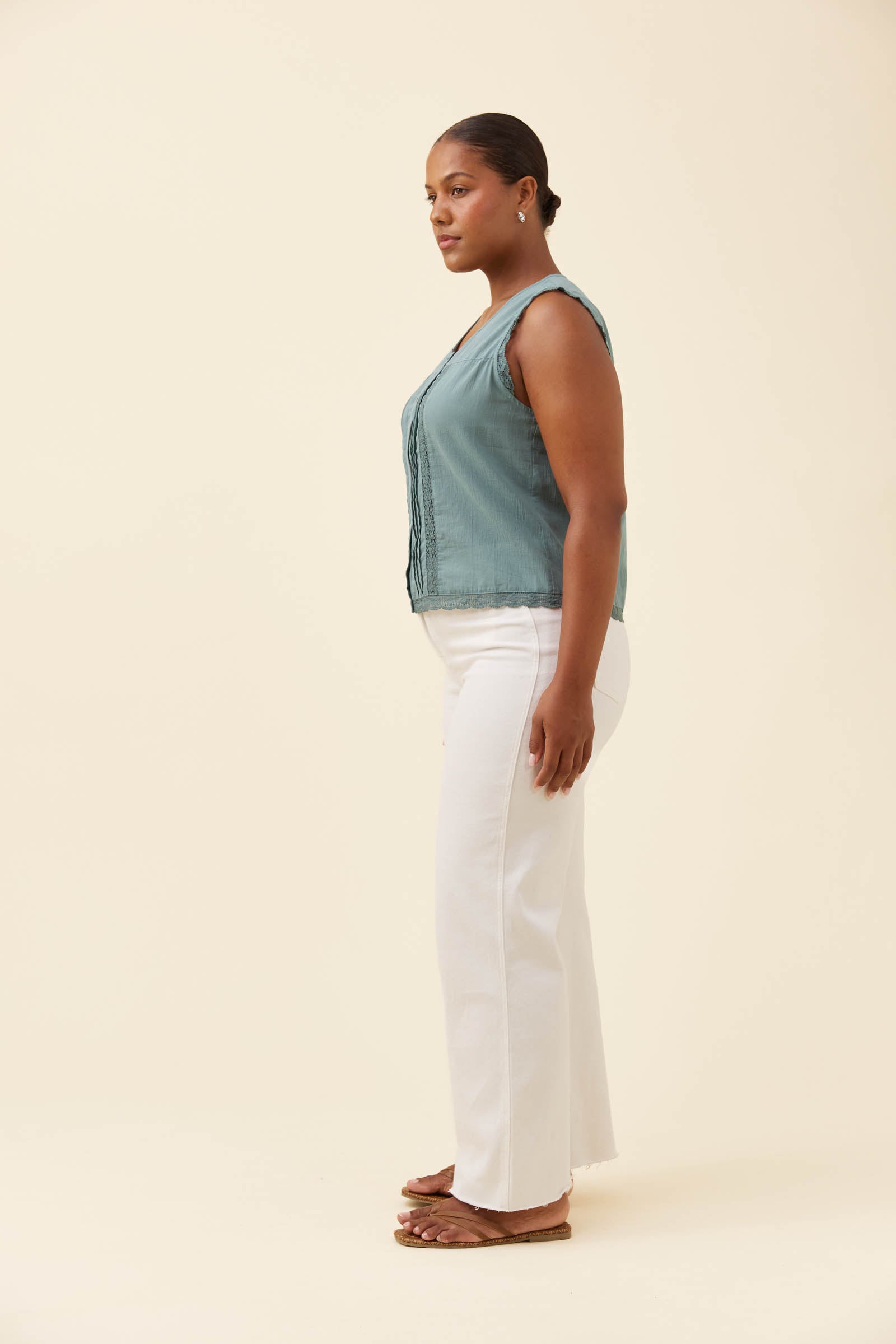 Frances Button Tank - Soft Teal