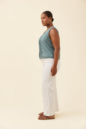 Frances Button Tank - Soft Teal