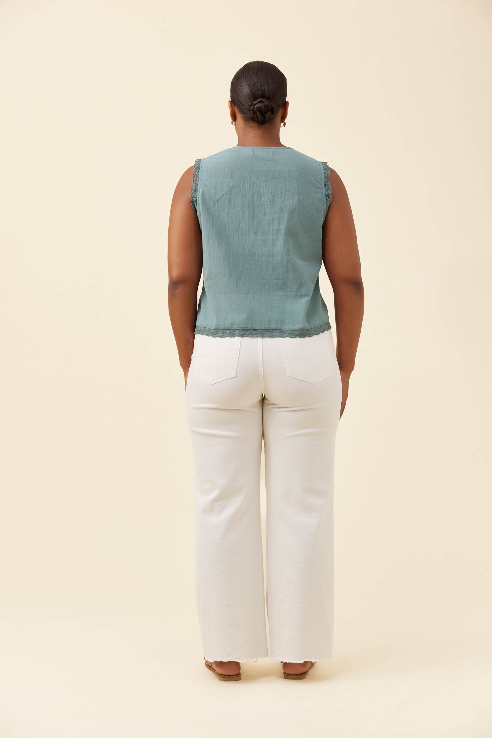 Frances Button Tank - Soft Teal