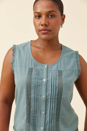 Frances Button Tank - Soft Teal