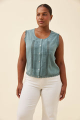 Frances Button Tank - Soft Teal